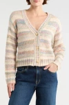 Lush Stripe Button Front Crop Cardigan In Neutral