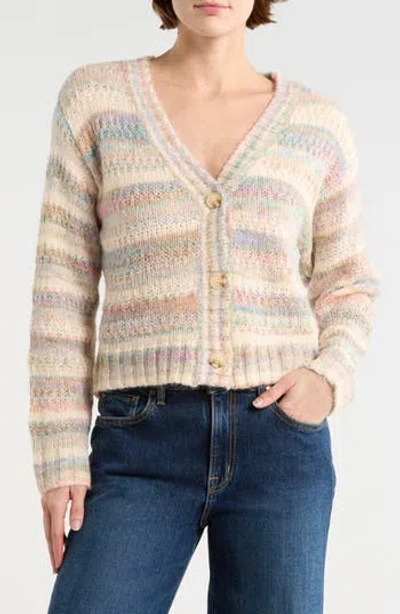 Lush Stripe Button Front Crop Cardigan In Neutral