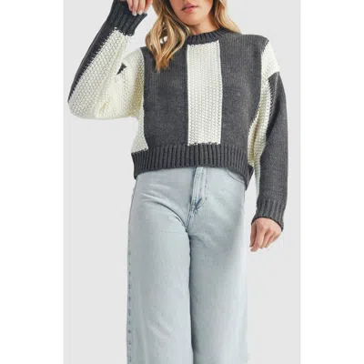 Lush Stripe Crop Sweater In Gray
