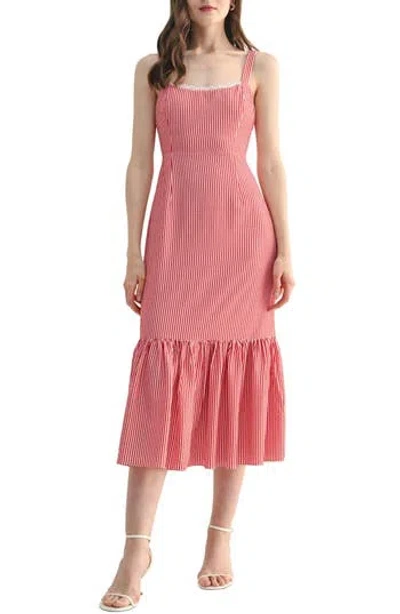 Lush Stripe Flounce Hem Midi Dress