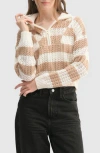 Lush Stripe Open Stitch Half Zip Sweater In Multi