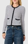 Lush Stripe Scalloped Cotton Crop Cardigan In Multi