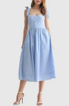 Lush Stripe Tie Strap Fit & Flare Midi Dress In Blue