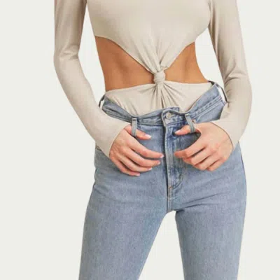 Lush Strong-shoulder Cutout Bodysuit In Gray
