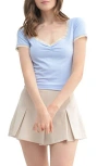 Lush Sweetheart Neck Lace Trim T-shirt In Blue