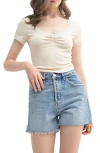 Lush Sweetheart Neck Lace Trim T-shirt In Cream