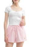 Lush Sweetheart Neck Lace Trim T-shirt In White