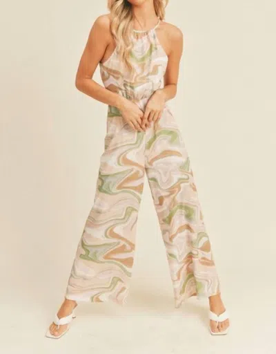 Lush Swirl Print Cut Out Jumpsuit In Strawberry Swirl In Brown