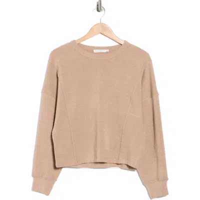 Lush Textured Knit Long Sleeve Shirt In Brown