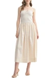 Lush Textured Mixed Media Midi Dress In Beige