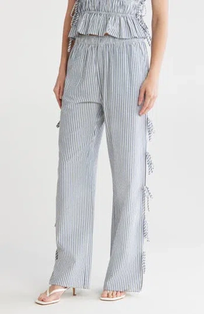 Lush Tie Detail Striped Pants In Navy