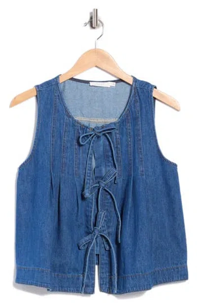 Lush Tie Front Denim Top In Blue