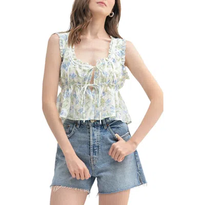 Lush Tie Front Eyelet Top In Ivory Blue