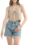 Lush Tie Pointelle Knit Vest In Taupe