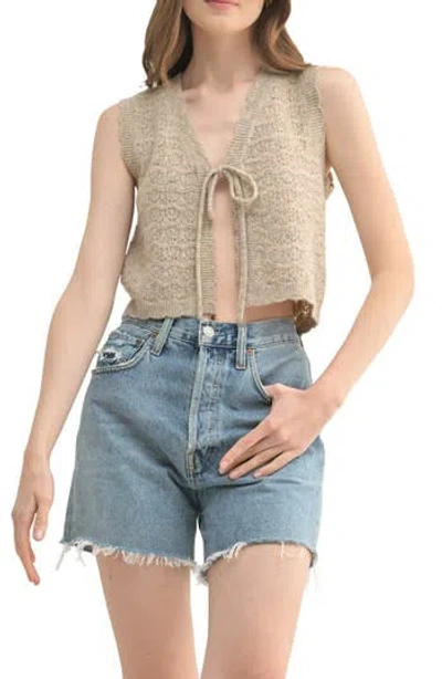 Lush Tie Pointelle Knit Vest In Taupe