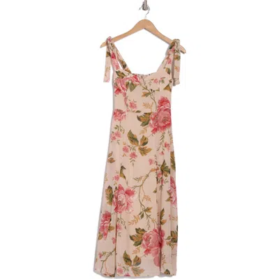 Lush Tie Strap Midi Dress In B Red Floral
