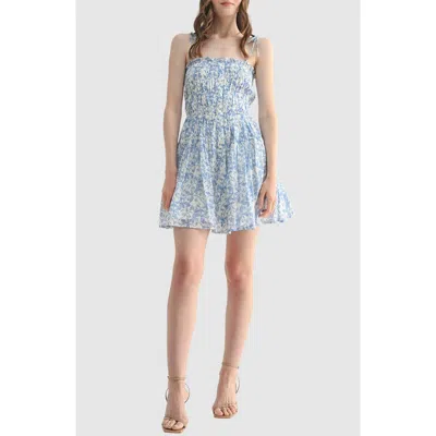 Lush Tie Strap Smocked Minidress In Blue