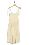 Lush Tied Strap Drop Waist Midi Dress In Butter Yellow