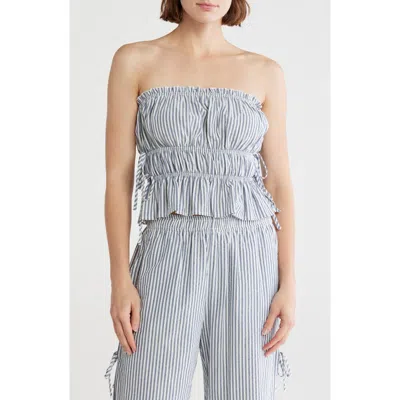 Lush Tied Strapless Top & Maxi Skirt Set In Blue
