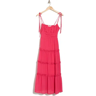 Lush Tiered Ruffle Should Tie Midi Dress In Hot Pink