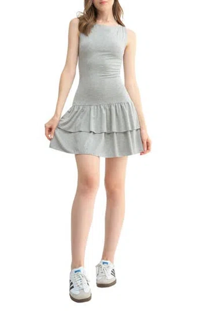 Lush Tiered Ruffled Drop Waist Dress In Heather Grey