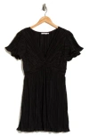 Lush Twist Front Plissé Dress In Black