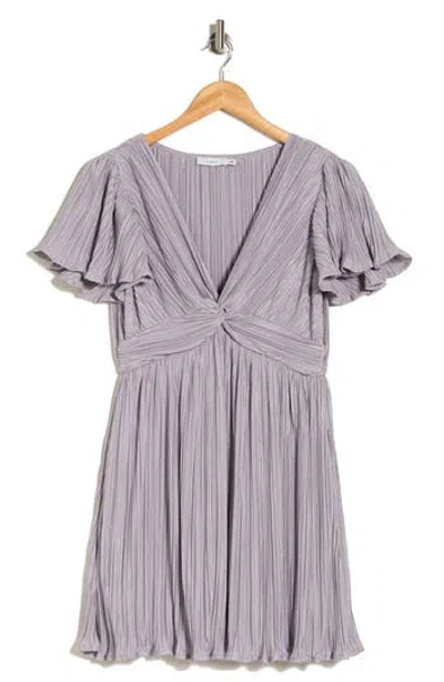 Lush Twist Front Plissé Dress In Pale Lilac