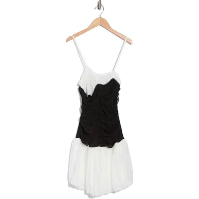 Lush Two Tone Lace Bubble Hem Minidress In Black White