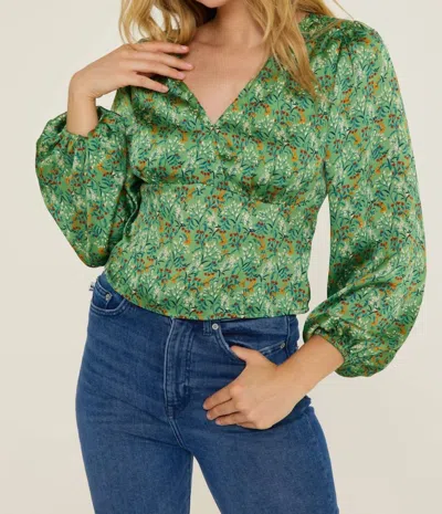 Lush V Neck Blouse In Sage Floral In Green