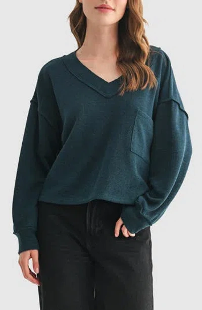 Lush V-neck Long Sleeve Top In Blue