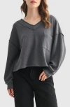 Lush V-neck Long Sleeve Top In Gray