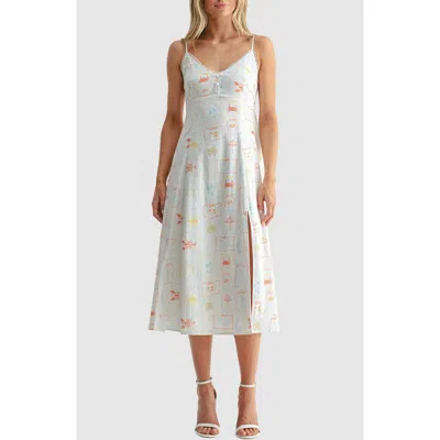 Lush V-neck Button Detail Midi Dress