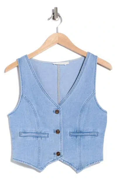 Lush V-neck Denim Vest In Blue
