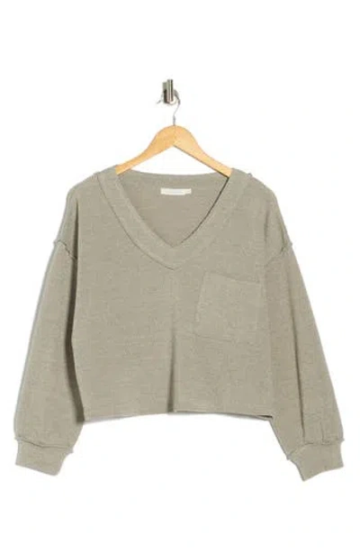 Lush V-neck Long Sleeve Top In Gray