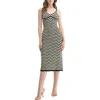 Lush Wavy Knit Midi Dress In Cream Black