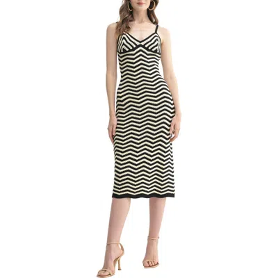 Lush Wavy Knit Midi Dress In Cream Black