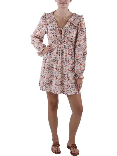 Lush Womens Mini Lace-up Necline Fit & Flare Dress In Multi