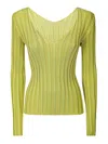 Lussi Fitted Ribbed Silk Sweater With Deep V-neckline In Green