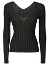 Lussi Fitted Ribbed Silk Sweater With Deep V-neckline In Black