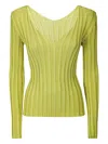 Lussi Fitted Ribbed Silk Sweater With Deep V-neckline In Green