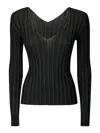 Lussi Fitted Ribbed Silk Sweater With Deep V-neckline In Dark Green