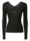 Lussi Fitted Ribbed Silk Sweater With Deep V-neckline In Green