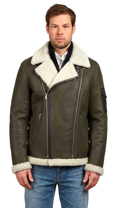 Lusso Beni Ephesus Jacket In Olive With White Shearling In Green