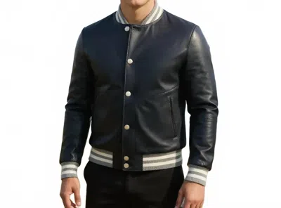 Lusso Beni Forma Bomber Jacket In Navy In Black