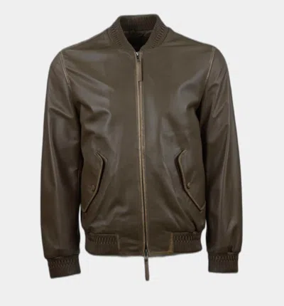 Lusso Beni Men's Quiet Leather Jacket In Caramel In Green