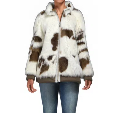 Lusso Beni Ornate Teddy Jacket In White/cappucino In Animal Print
