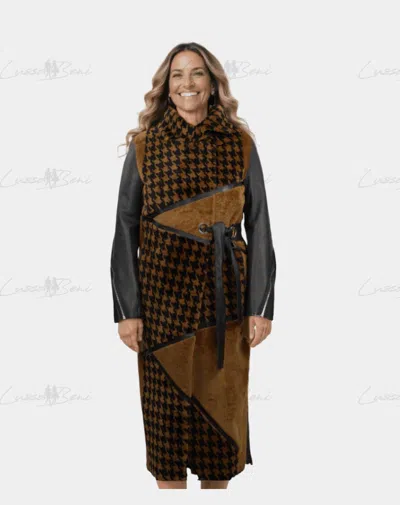 Lusso Beni Petal Pea Coat In Black/orange In Brown