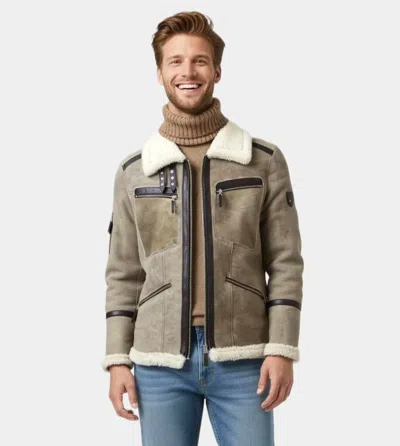 Lusso Beni Rebel Bomber Jacket In Stone Wl White In Brown