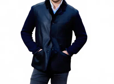 Lusso Beni Tarsus Leather Jacket In Navy In Blue