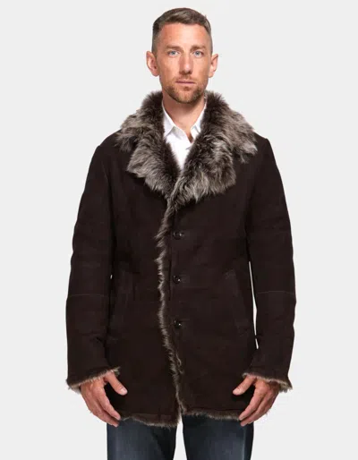 Lusso Beni Tyre Pea Coat In Chocolate Brown In Black